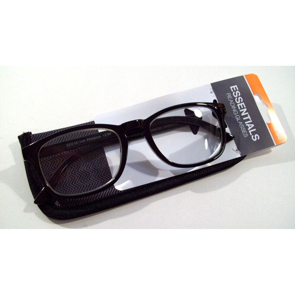 New Foster Grant Essentials Reading Glasses +2.50, PH Black, Soft Case
